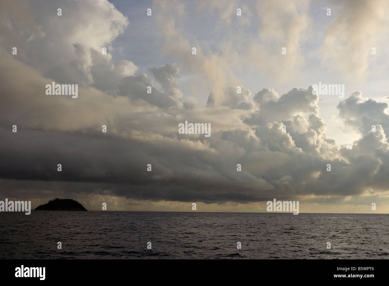 Low cloud formation over an island in Malaysia. Stock Photo