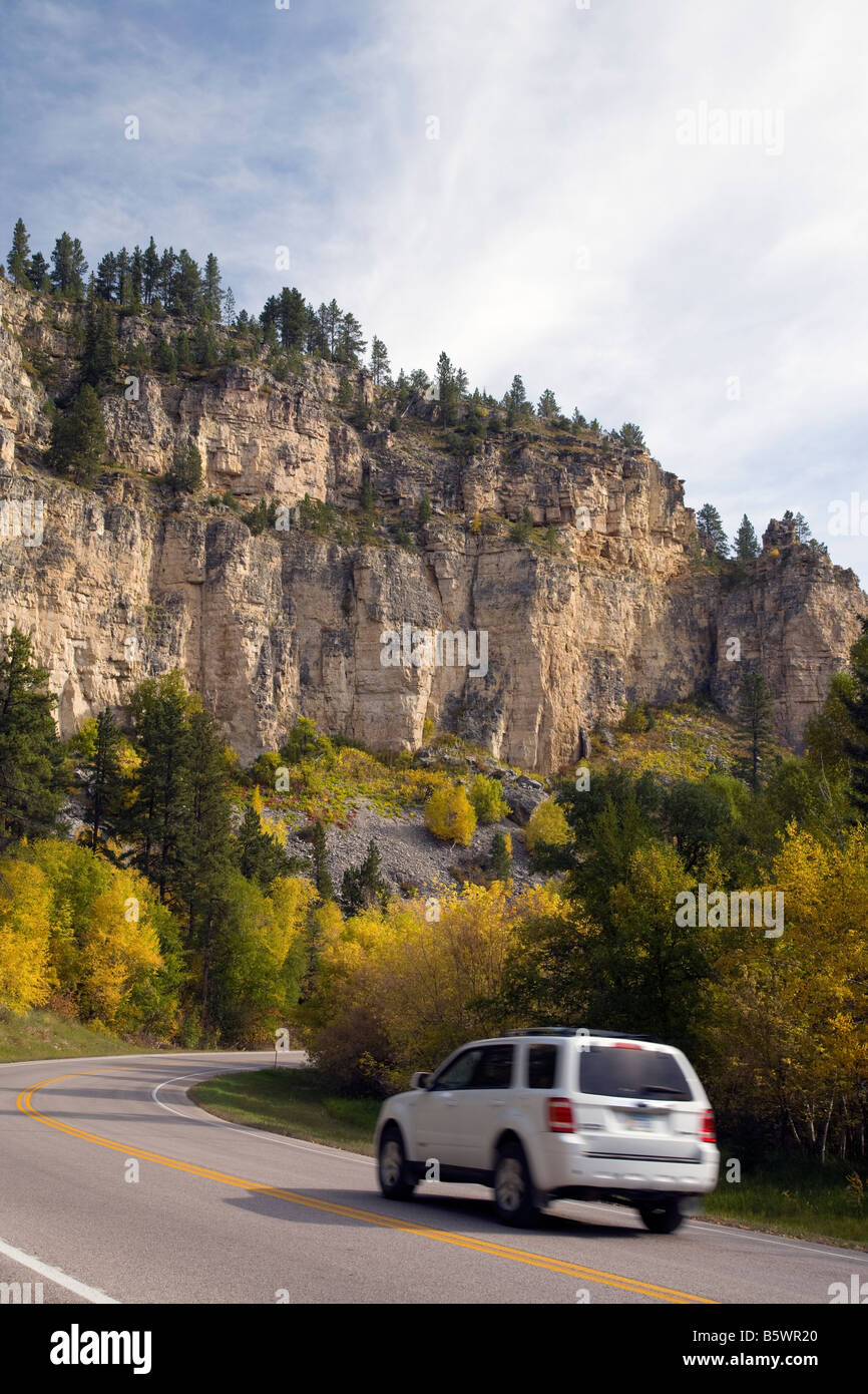Ford Escape Hybrid on Spearfish Canyon Scenic Byway, Black Hills National Forest, South Dakota Stock Photo