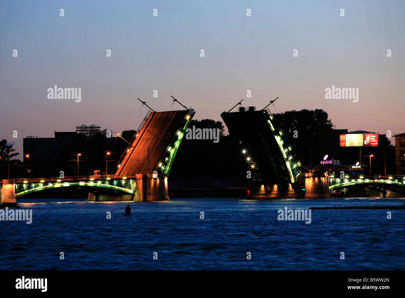 The 19th century Exchange Bridge during the White Nights in Saint Petersburg, Russia Stock Photo