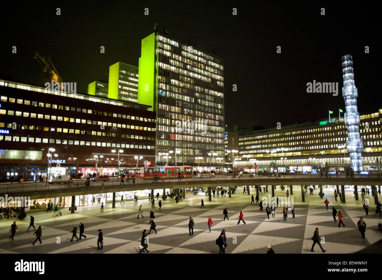 Evening view of Sergels Torg Square in central Stockholm Sweden Stock Photo