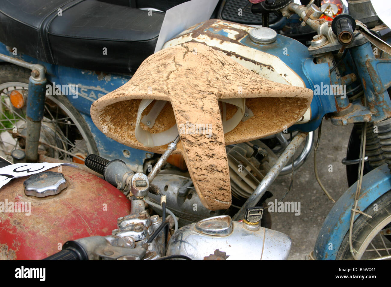 CORK HAT/HELMET MOTORBIKE RALLY ALGARVE PORTUGAL Stock Photo Alamy