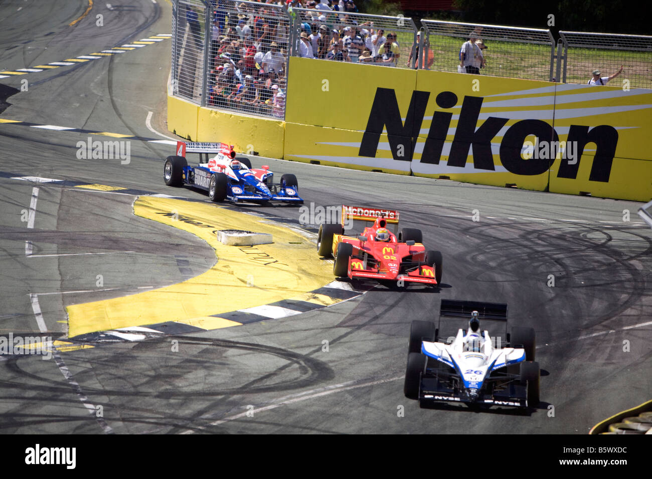 marco andretti leads AJ foyt in the INDY 300 at surfers paradise,gold coast,2008 Stock Photo