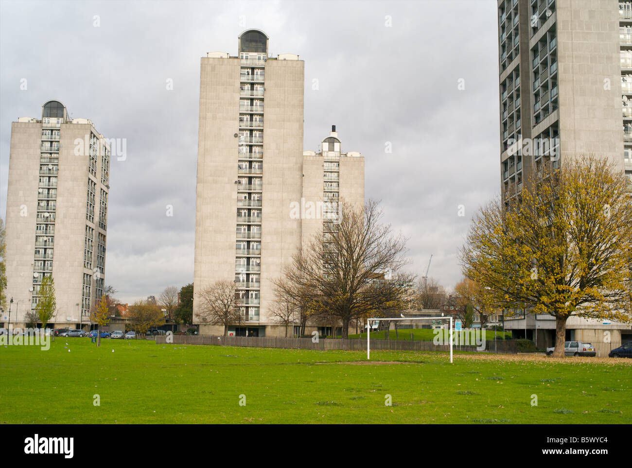 park in London 2008 with a football field and a goal with trees and ...