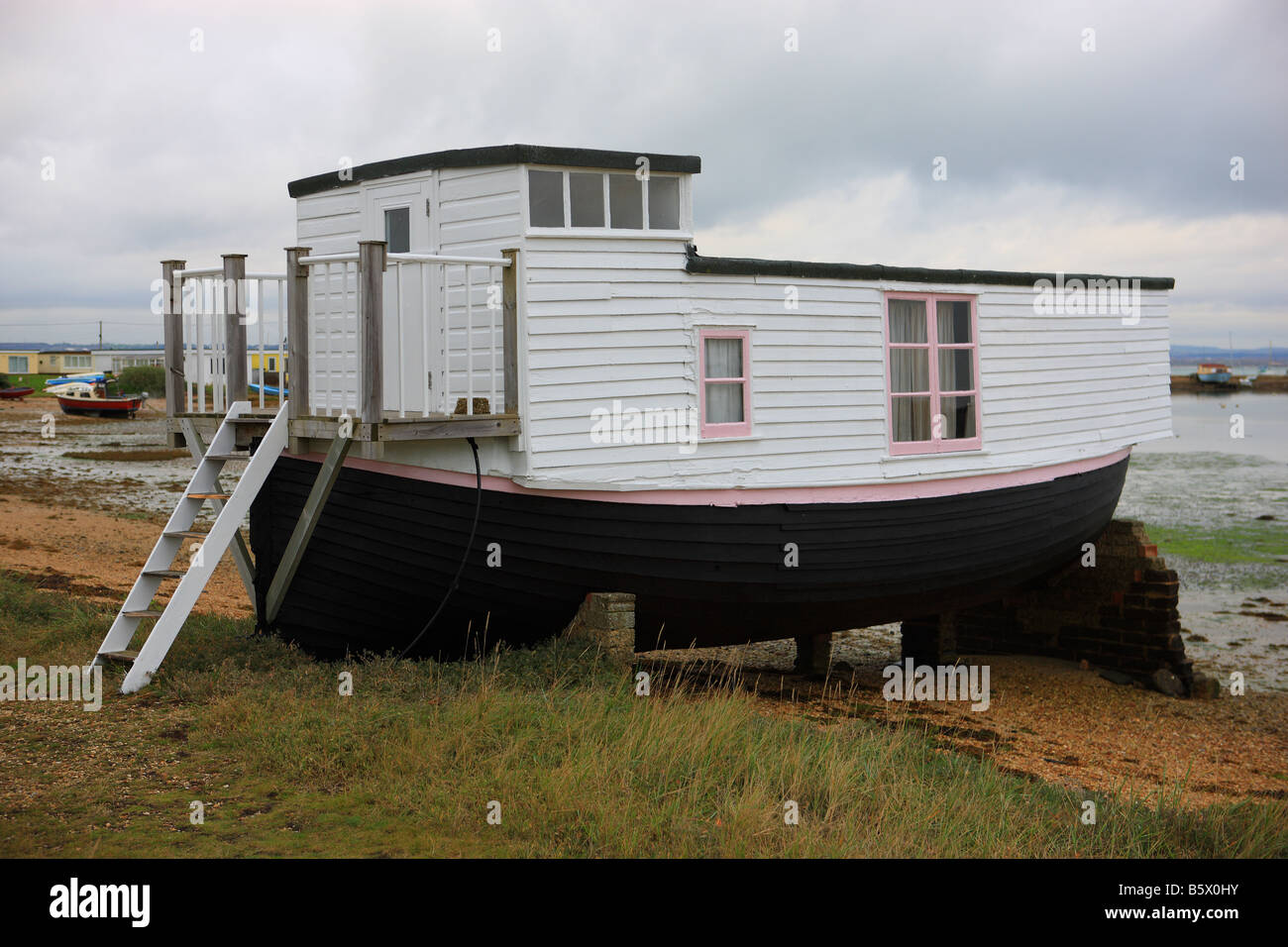 Boat House on the beach at Hayling Island in Hampshire, England Stock