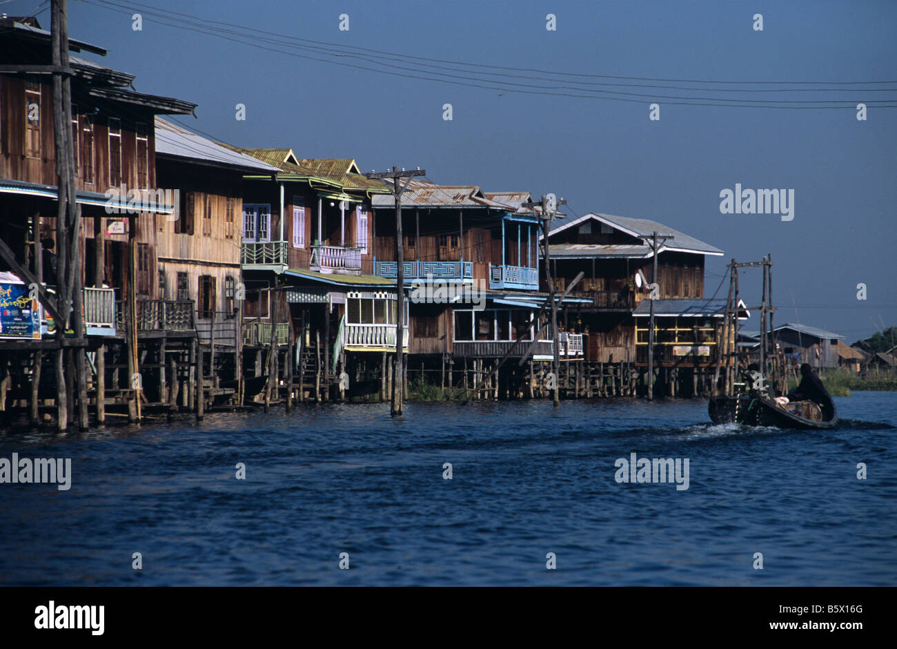 Main canal of Hsisone stilt village on Inle Lake, Burma or Myanmar Stock Photo