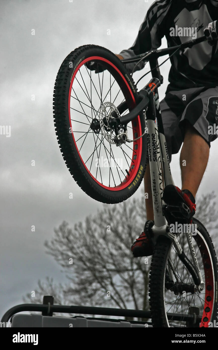 Trials bmx rider performs tricks at the 09 dirt bike show Stock Photo -  Alamy