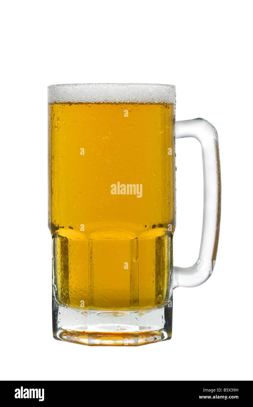 Mug of beer cutout isolated on white background Stock Photo