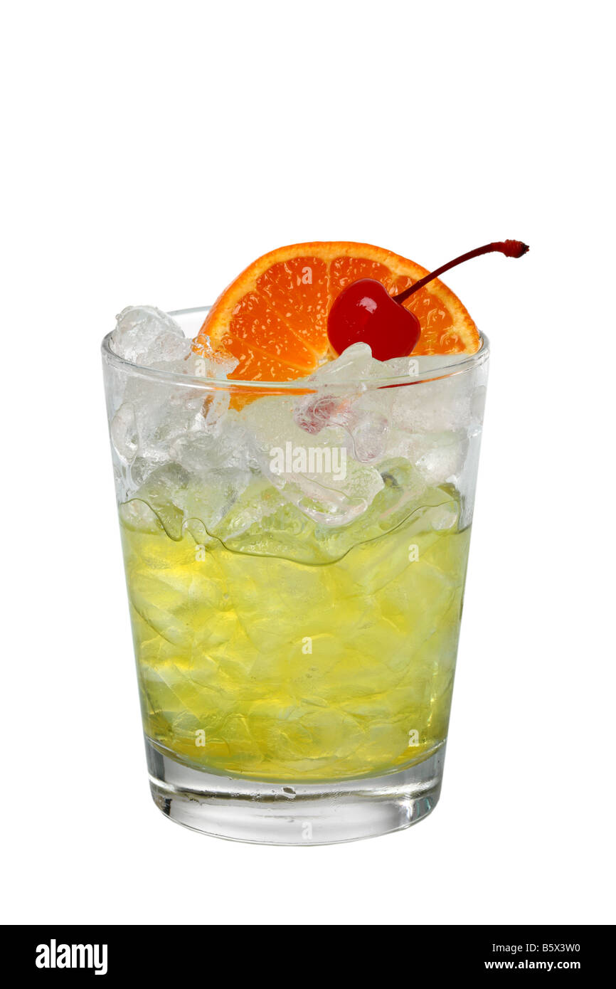 Cocktail drink with orange slice and cherry with cutout isolated on ...
