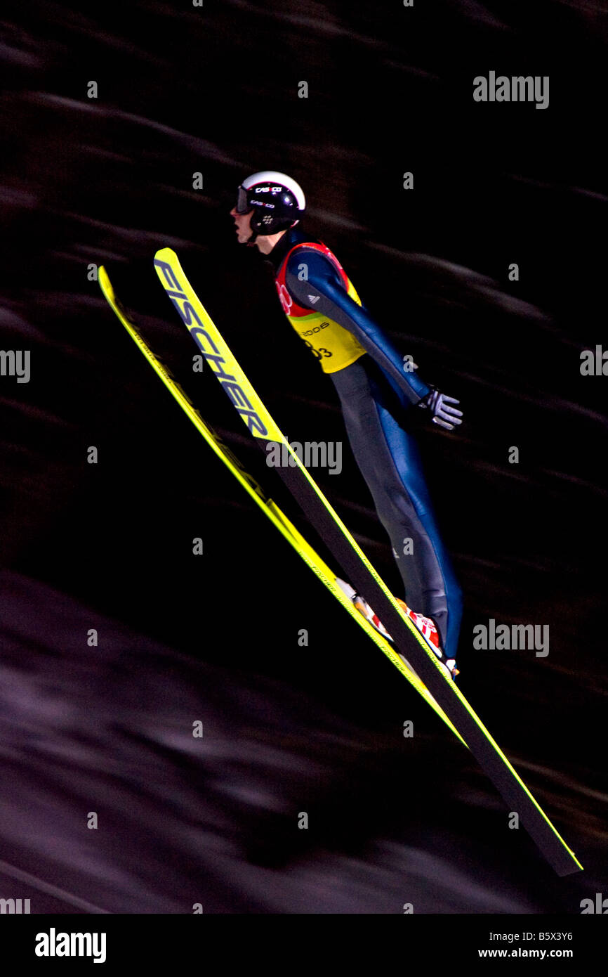 Ski Jumper in action Stock Photo