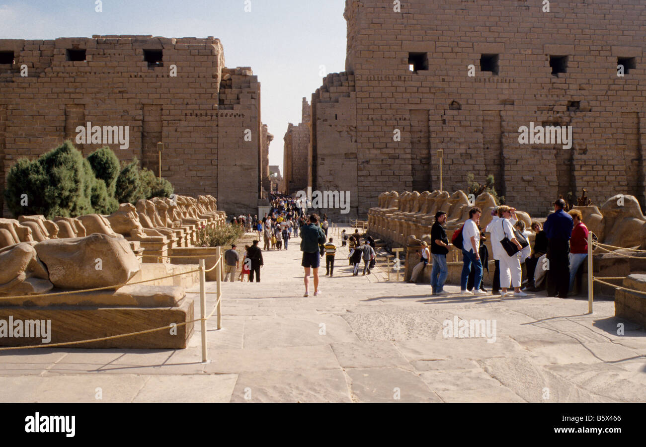 Egypt, view eastwards on the main axis of the precinct of Amun at Karnak. Stock Photo