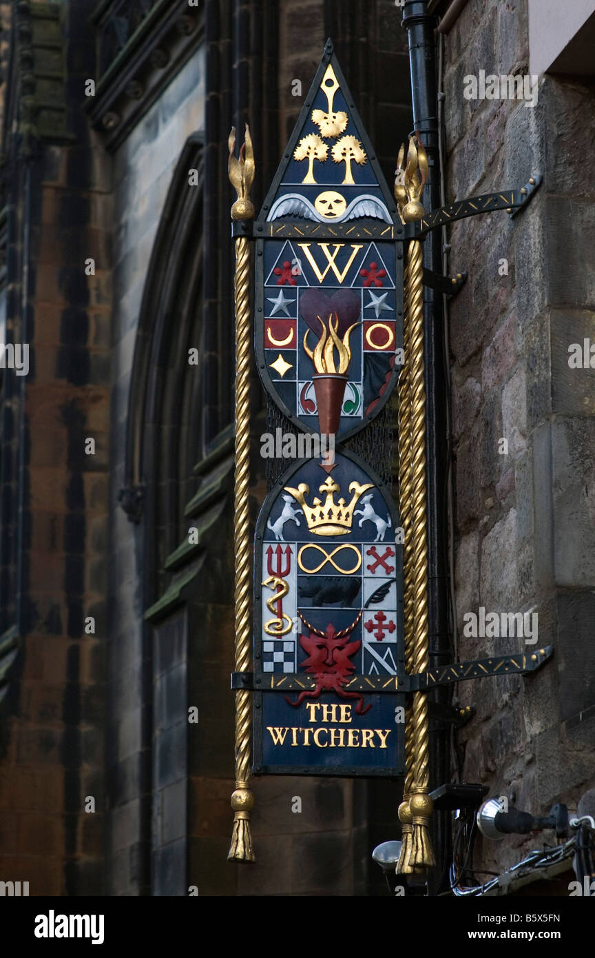 The Witchery restaurant sign, Edinburgh Scotland UK Stock Photo