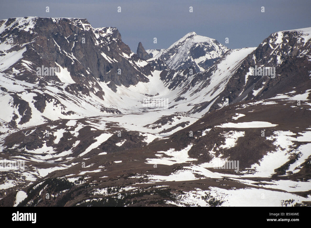 The Bear's Tooth mountain in the Beartooth Wilderness area in June near ...