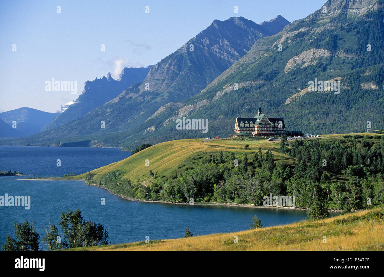 A view of the Prince Of Wales Hotel in Glacier International Peace Park, Canada. Stock Photo