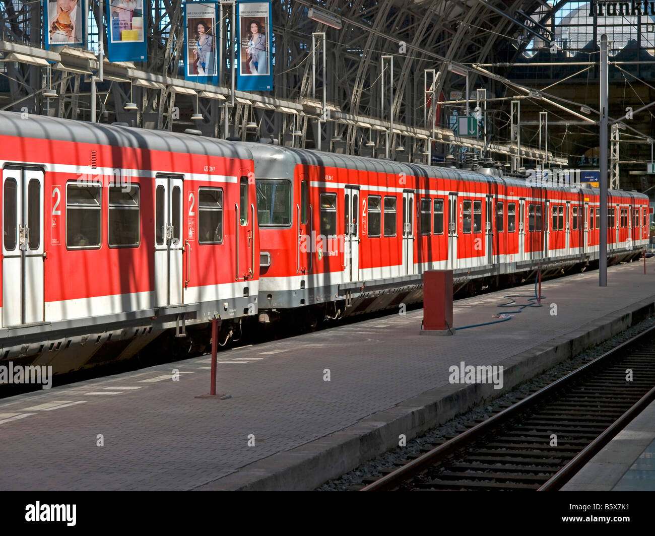 empty train S Bahn on train platform at the main railway station of Frankfurt am Main Germany Stock Photo