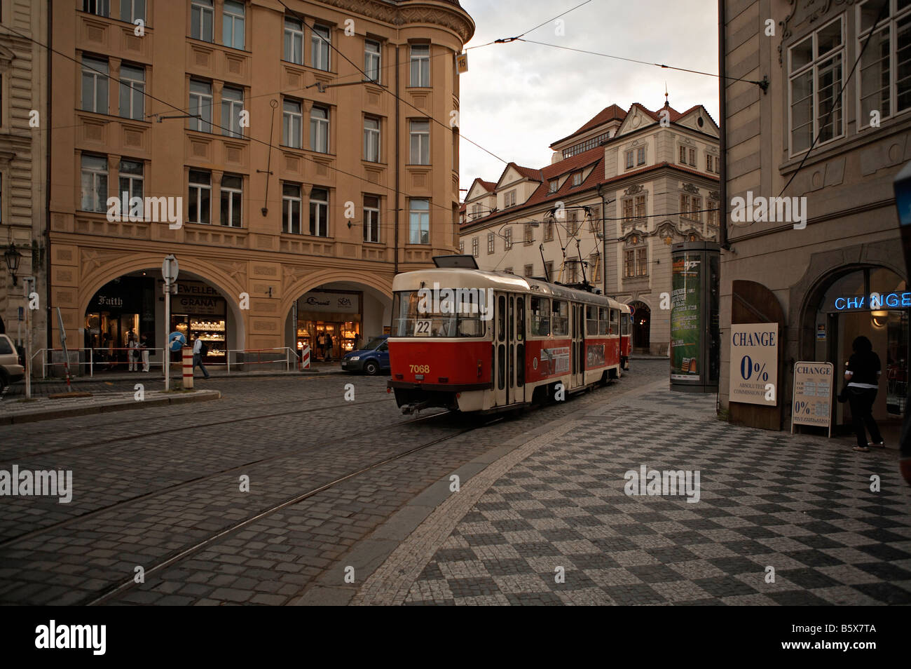 Prague number 22 tram Malostranske Namesti Stock Photo