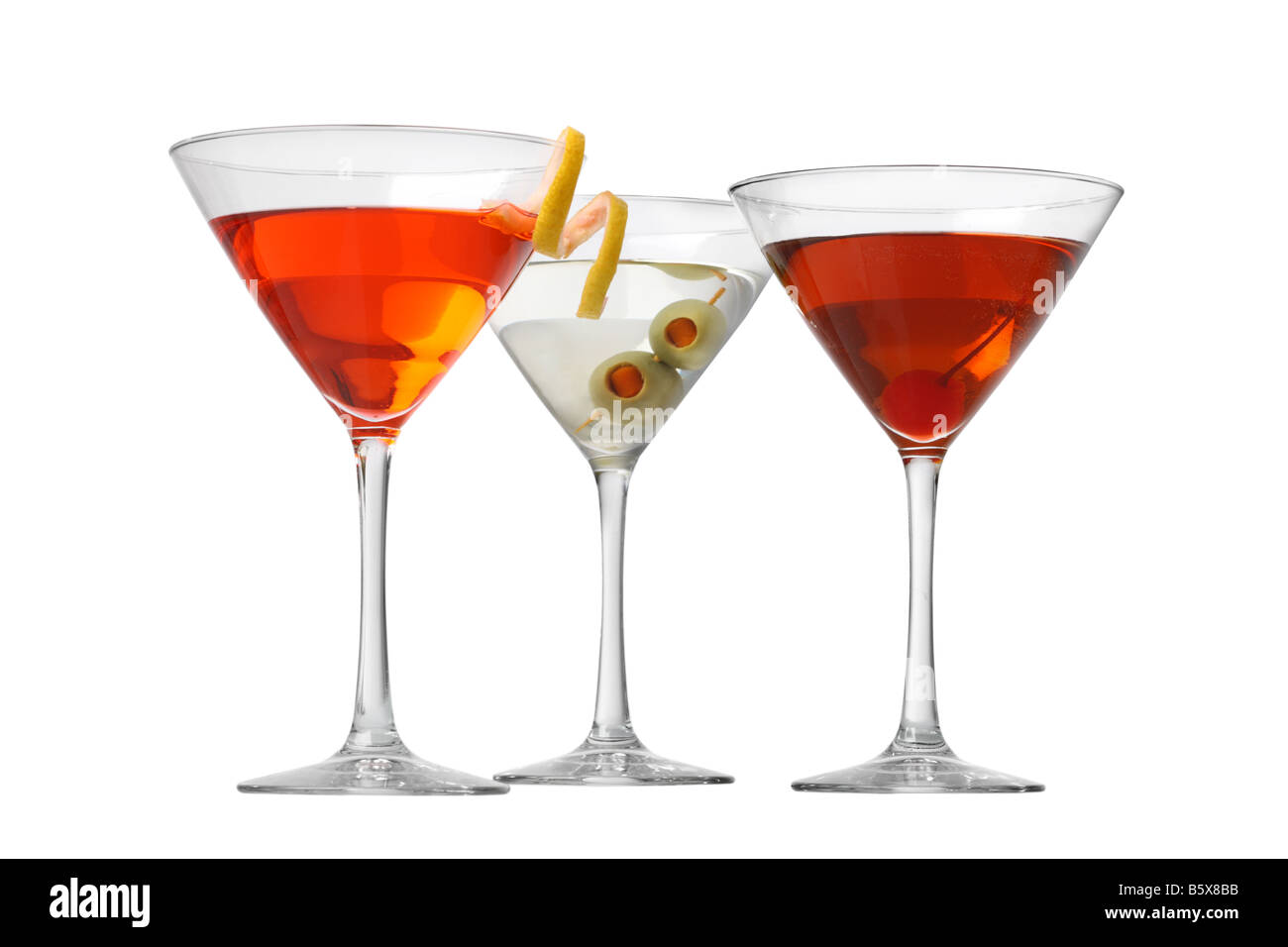 Manhattan Cosmopolitan Martini cocktails cutout isolated on white background Stock Photo