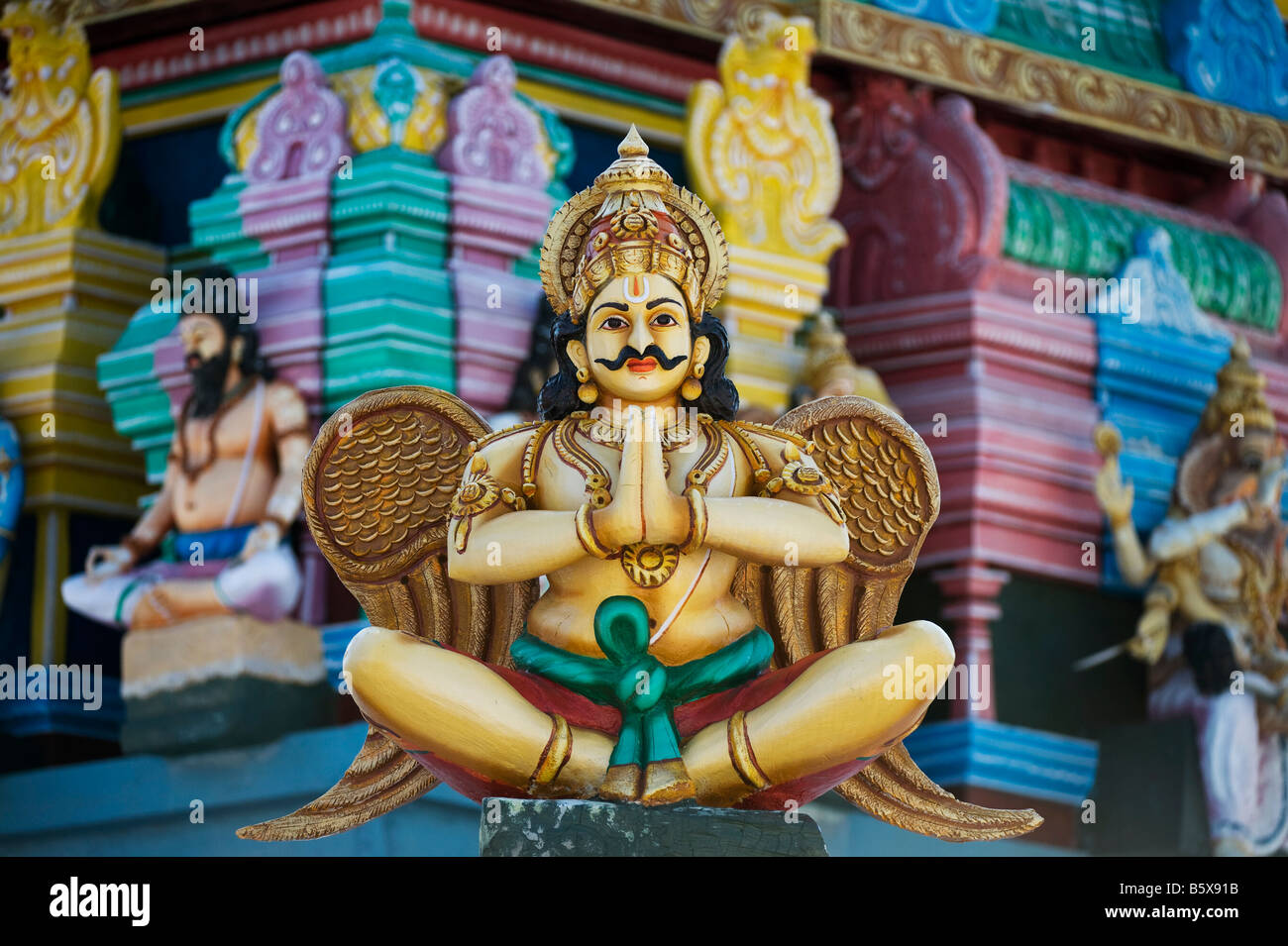 Hindu deity, Garuda, painted statue, on the Lord Lakshmi Narasimha Swamy Temple in Kadiri, Andhra Pradesh, India Stock Photo