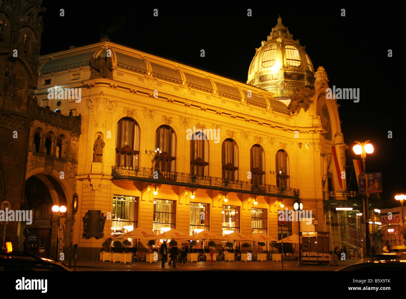 Municipal house in Prague Czech in the night Stock Photo