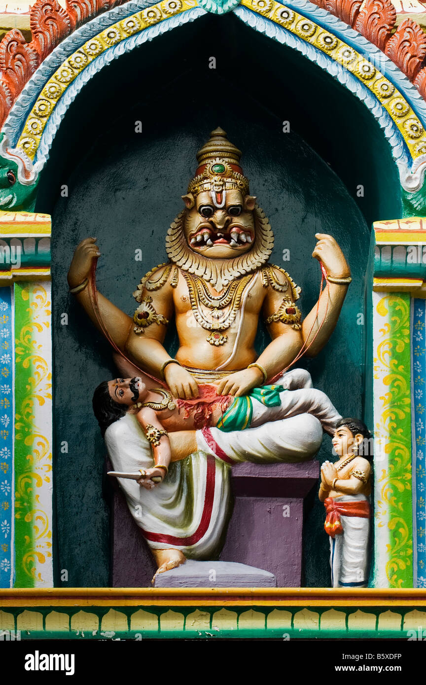 Hindu deity, painted statue, on the Lord Lakshmi Narasimha Swamy ...