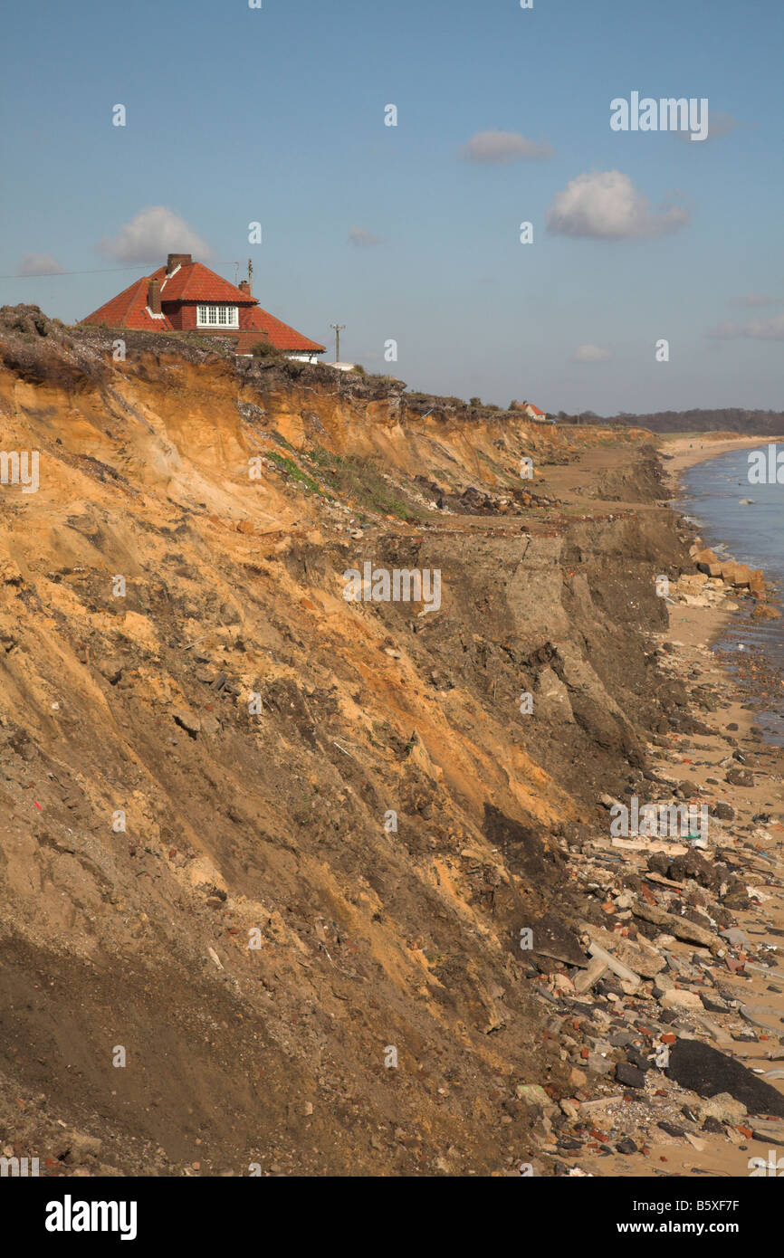 House at risk from Coastal erosion of cliffs Easton Bavents Suffolk