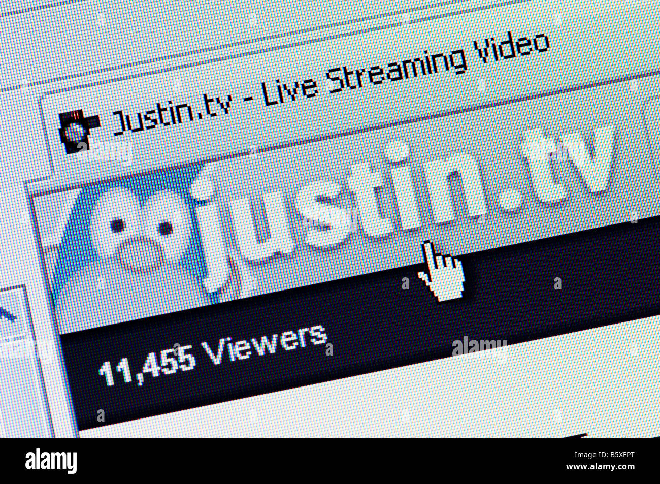 Macro screenshot of justin tv the live streaming video website Stock Photo