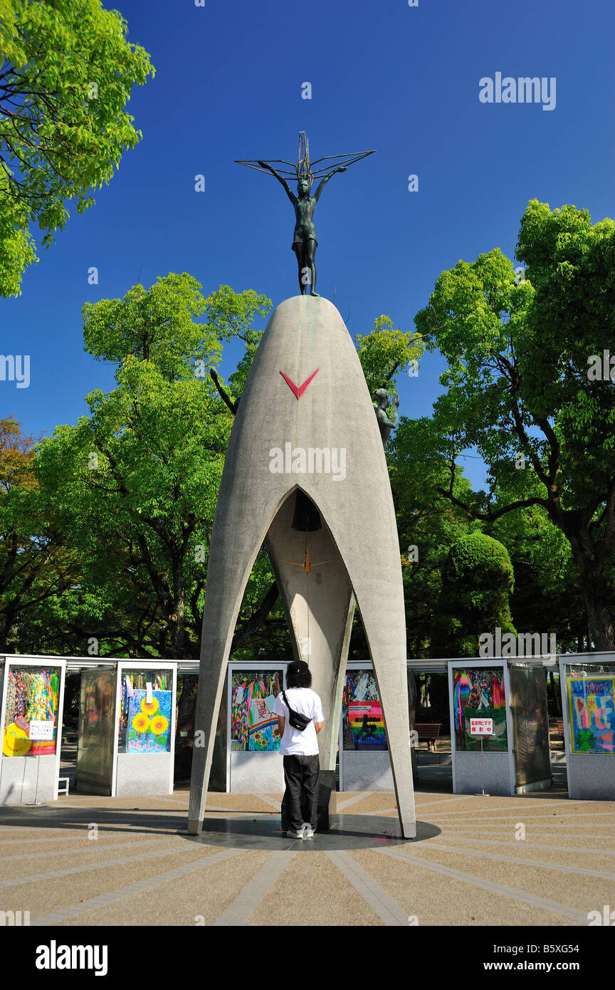 Children's Peace Monument, Peace Memorial Park, Hiroshima City, Hiroshima Prefecture, Honshu, Japan Stock Photo