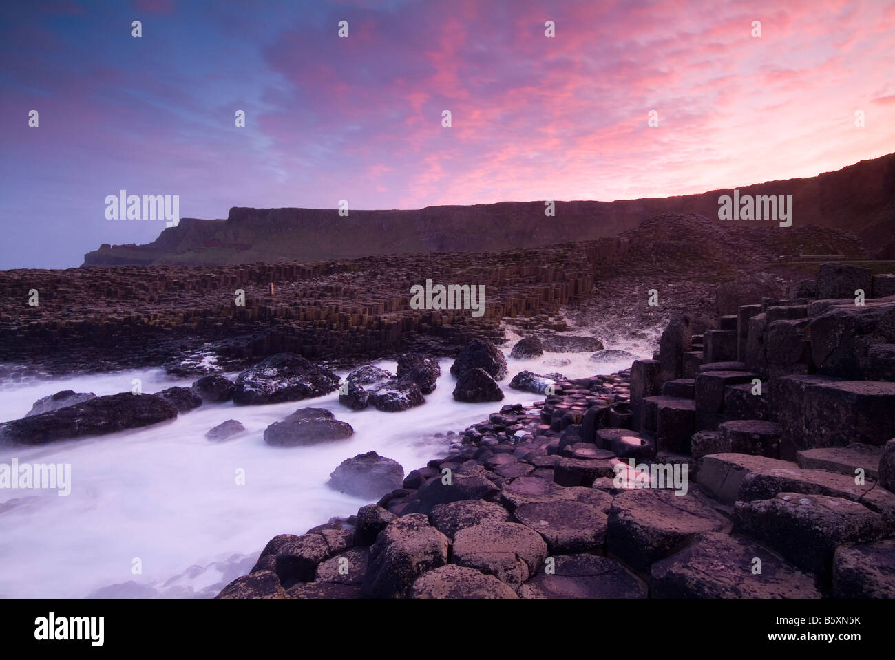 Irish landscape image of stormy seas at the Giants Causeway, County Antrim, Northern Ireland Stock Photo