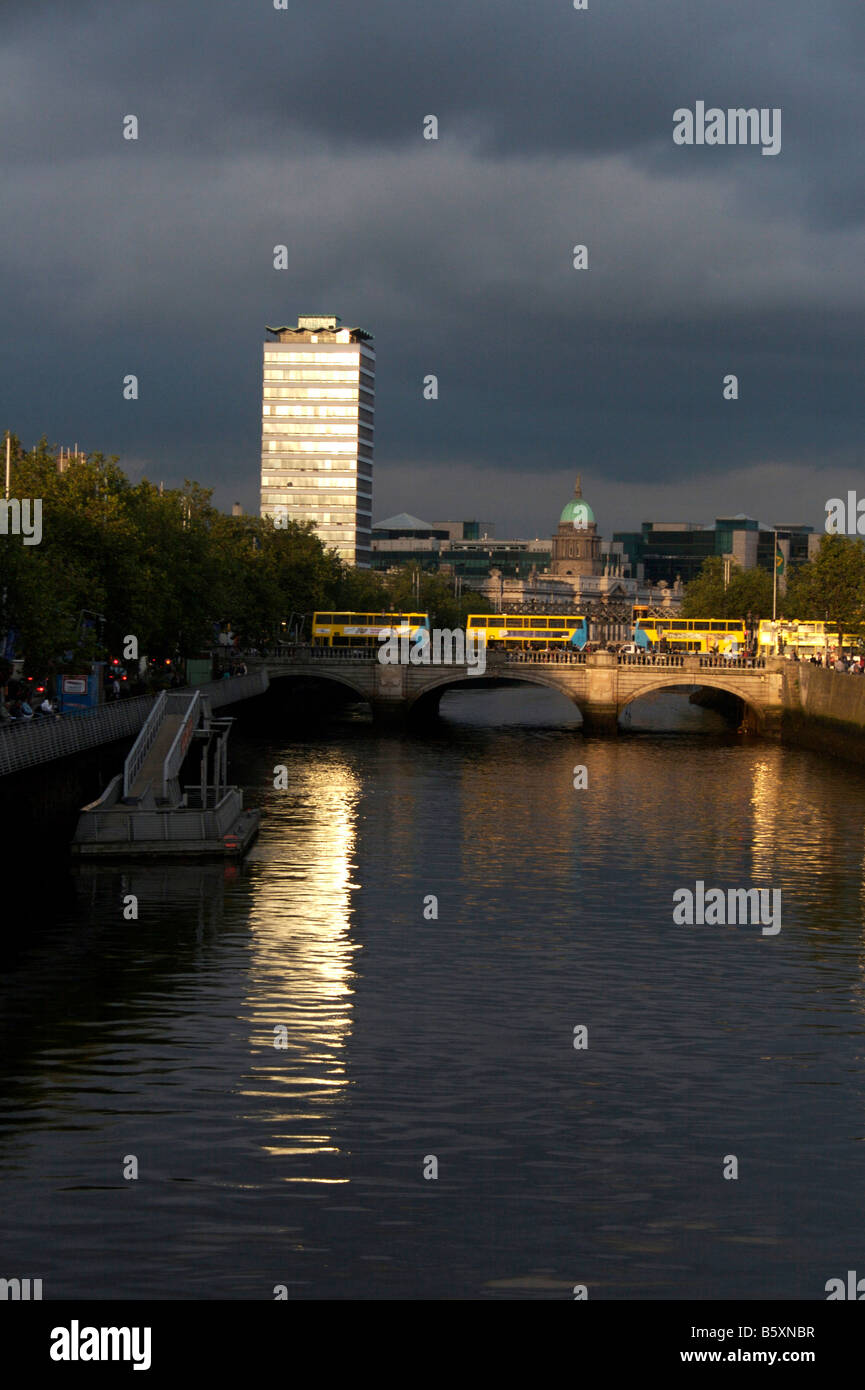 View of the O Connell bridge over The River Liffey in Dublin city ...