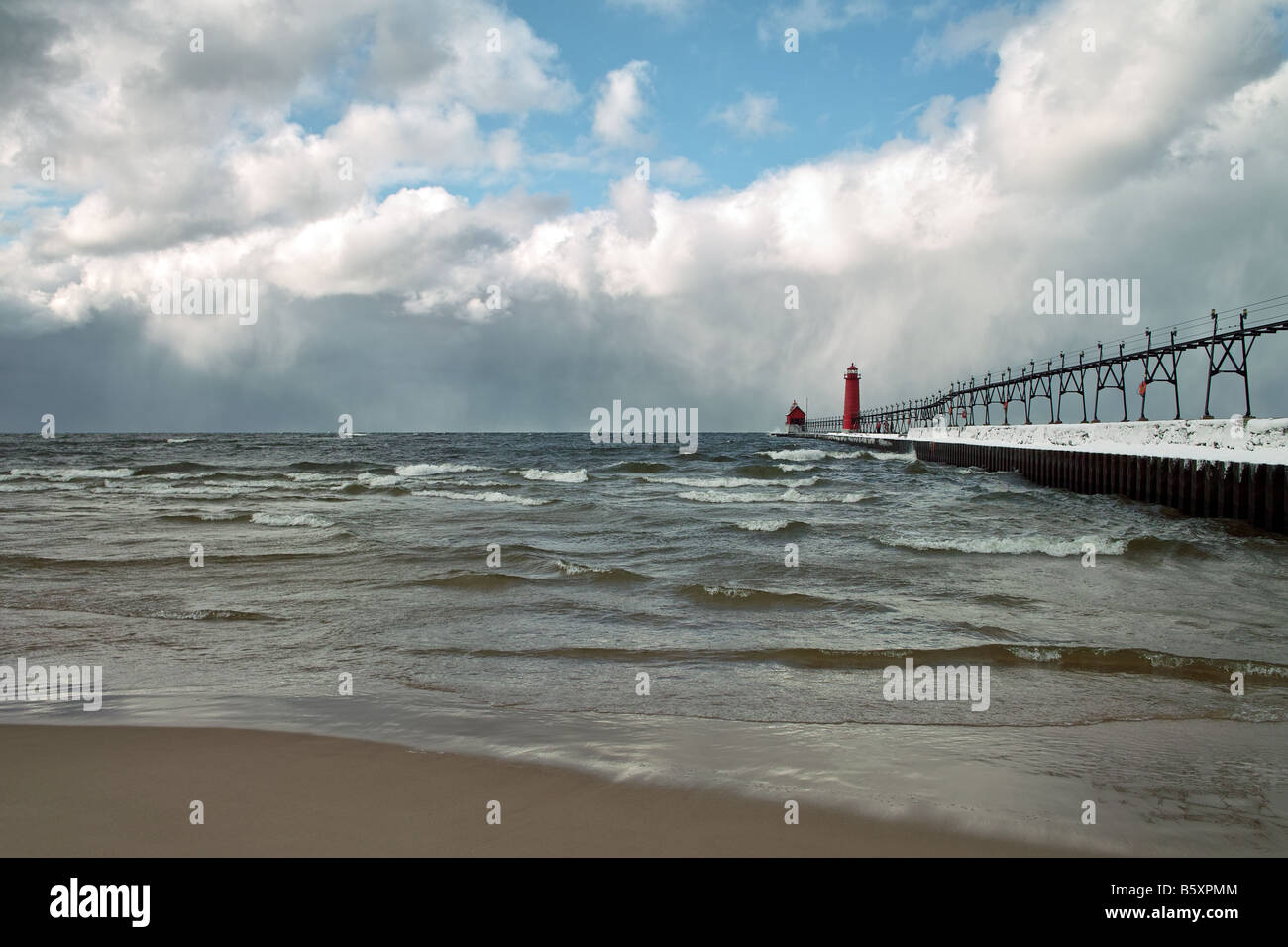 Winter storms coming on shore off Lake Michigan Stock Photo Alamy