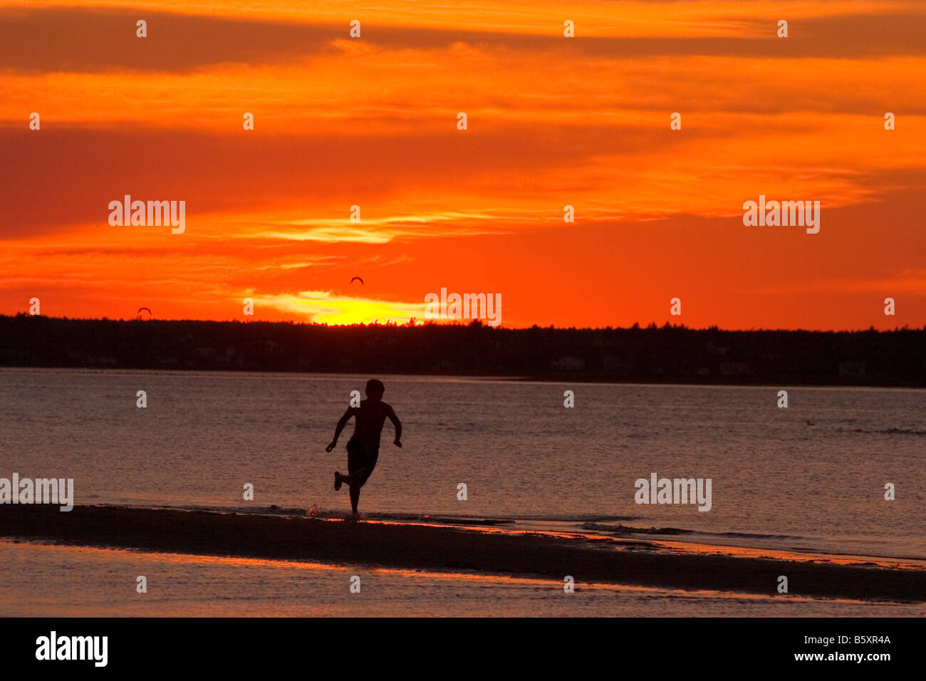 Silhouette of man running on beach at sunset Stock Photo - Alamy