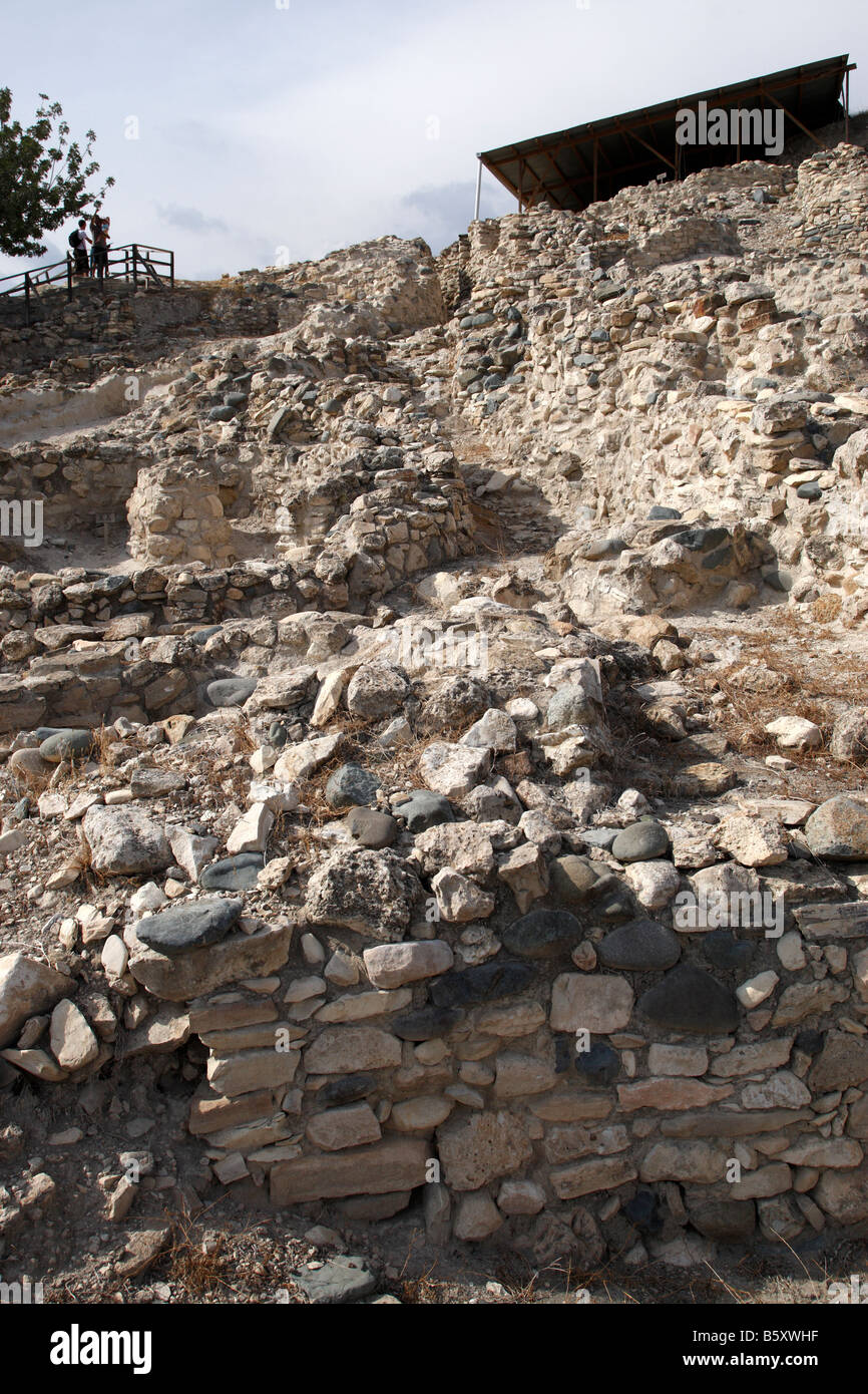 remains of a neolithic settlement round stone houses choirokoitia a UNESCO world heritage site cyprus mediterranean Stock Photo
