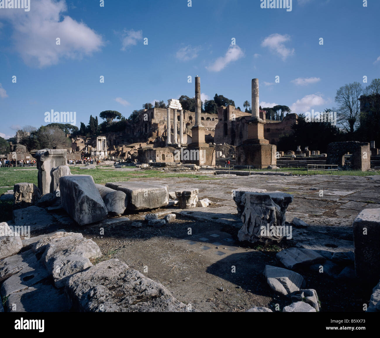 Roman Forum With Temple Of Castor And Pollux Stock Photo