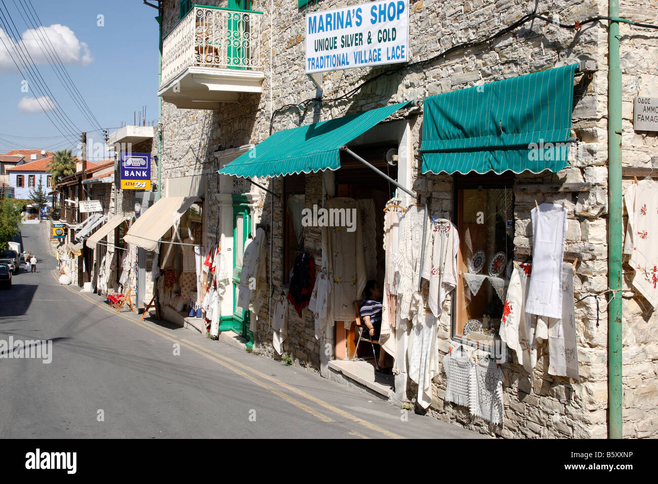 typical street scene in the village of lefkara famous for lace and silver handicrafts cyprus Stock Photo