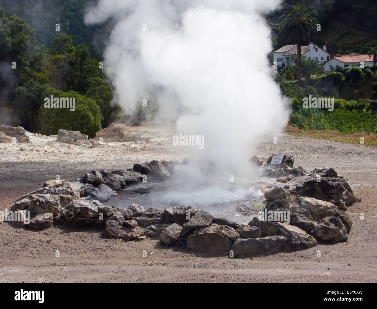 Hot spring with naturally boiling water in Furnas, São Miguel, Azores, Portugal Stock Photo