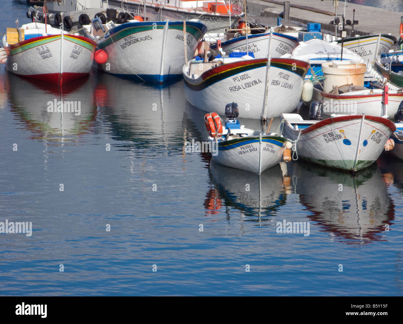 Fishing boats in Ponta Delgada, São Miguel, Azores Portugal Stock Photo