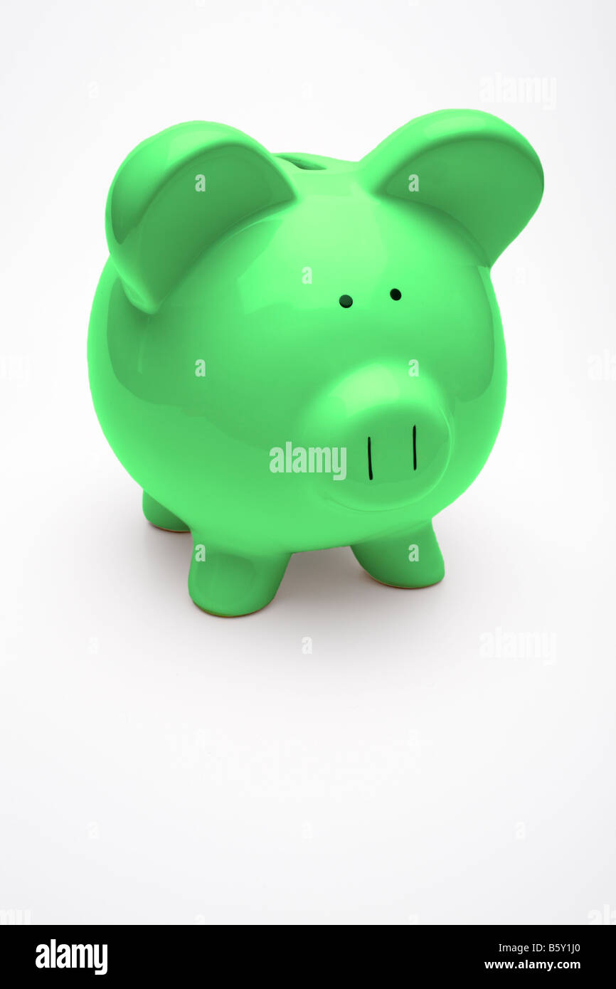 Green piggy bank Stock Photo - Alamy