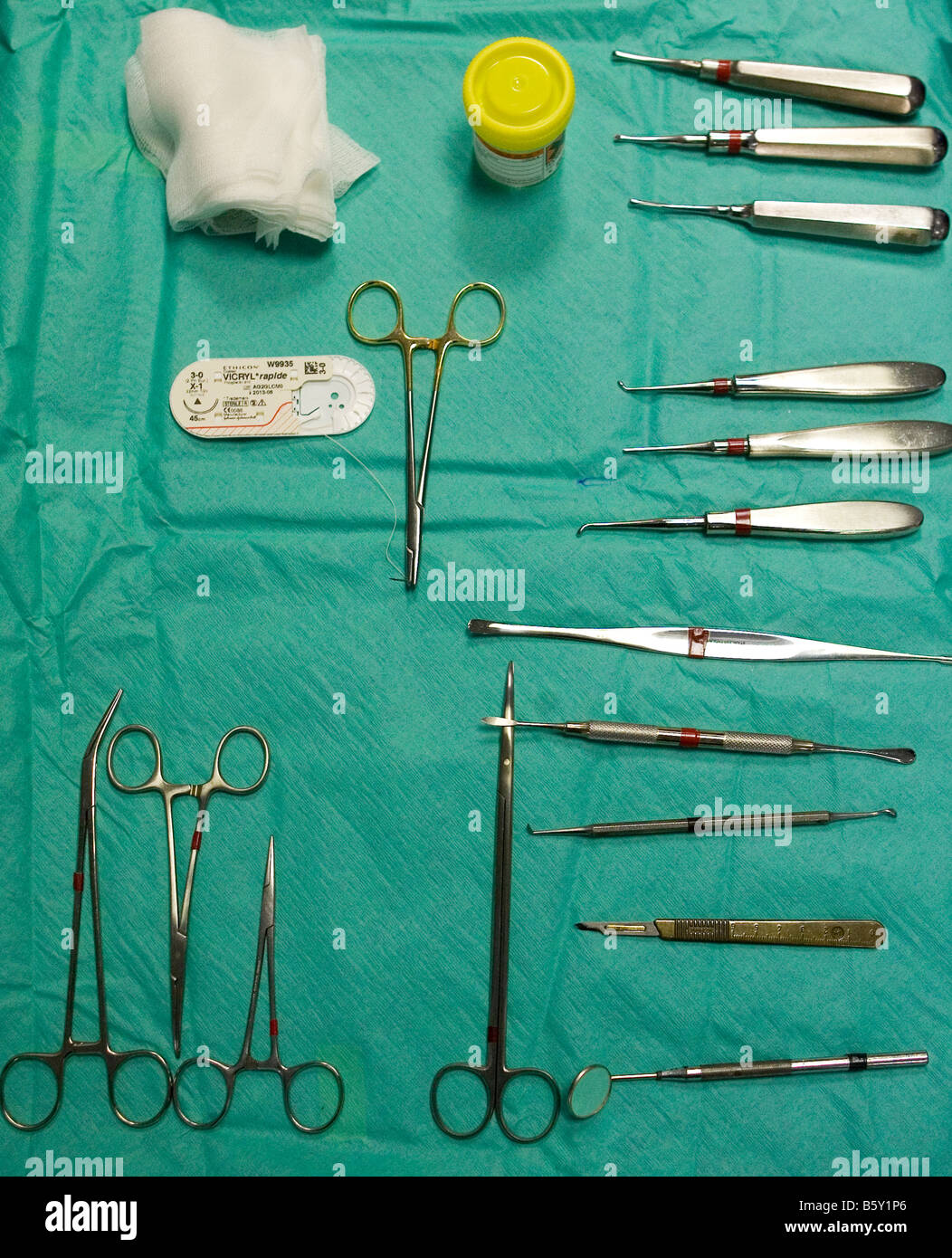 Surgical instruments lie on a table in an NHS hospital in UK Stock Photo -  Alamy
