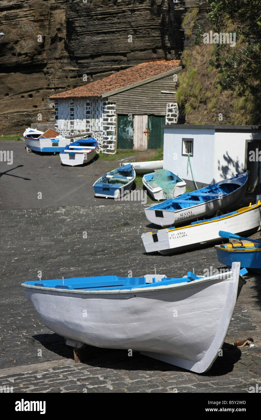 Fishing boats at the fishing harbour, porto de pesca, Capelas, São Miguel, Azores Stock Photo