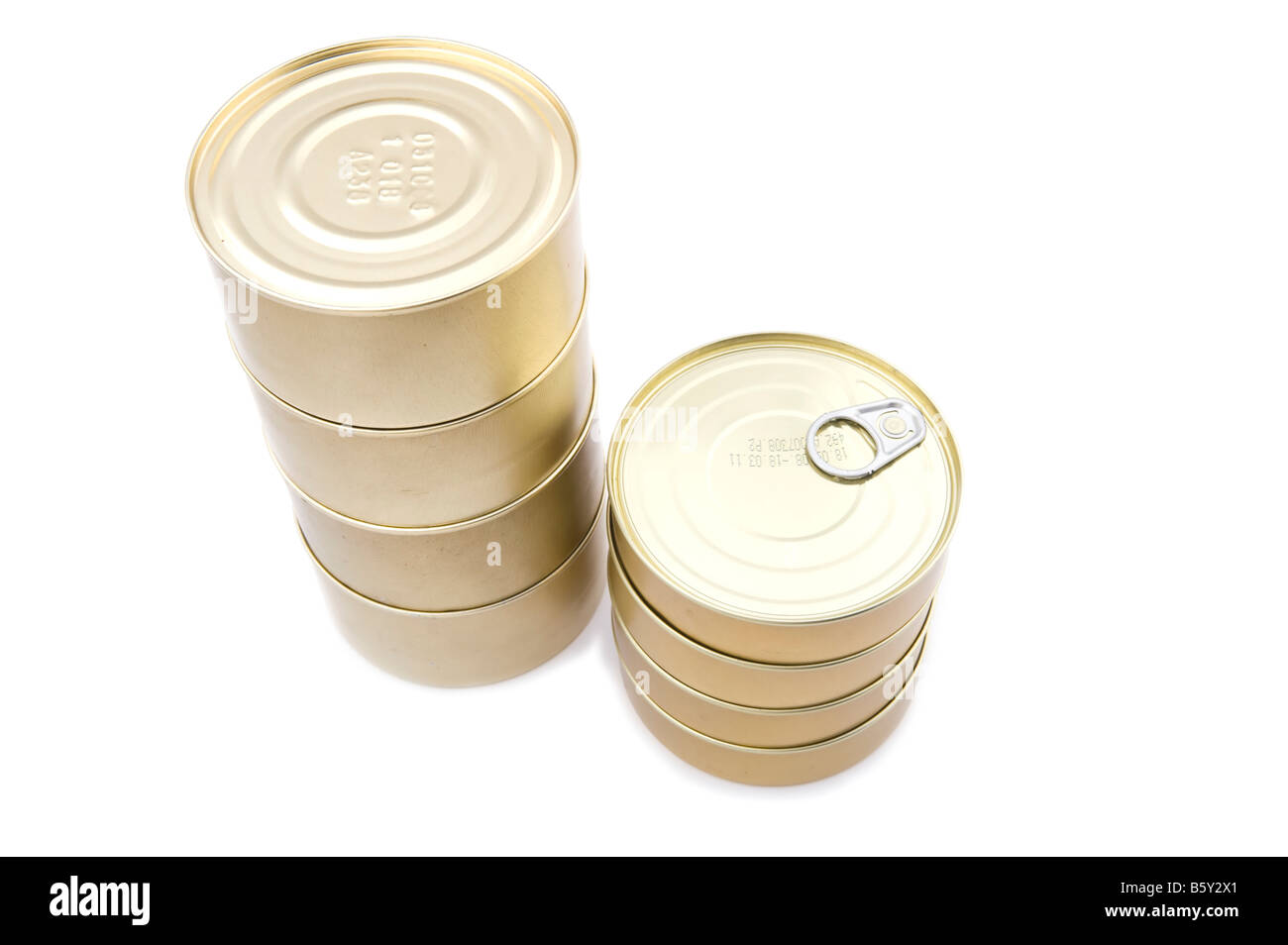 object on white Tin with canned food Stock Photo