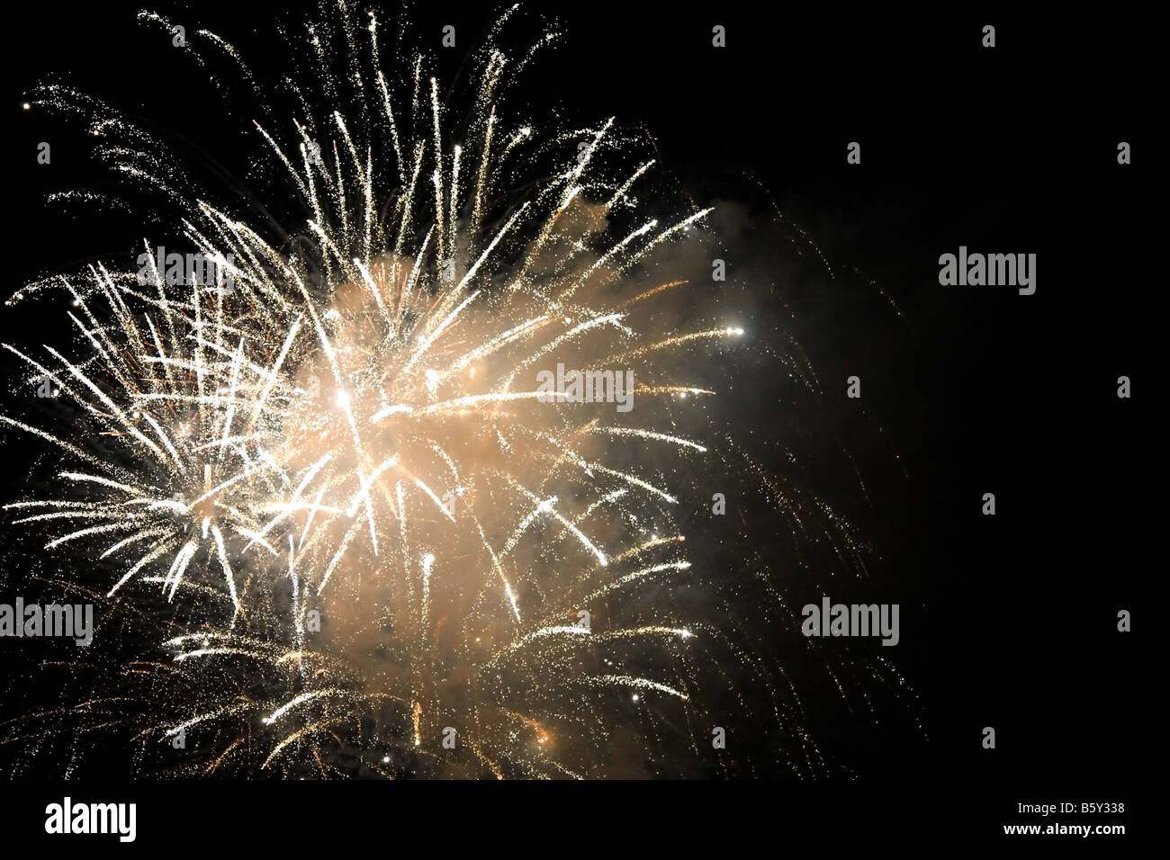 Beautiful fireworks exploding over a dark night sky. Plenty of copy space Stock Photo
