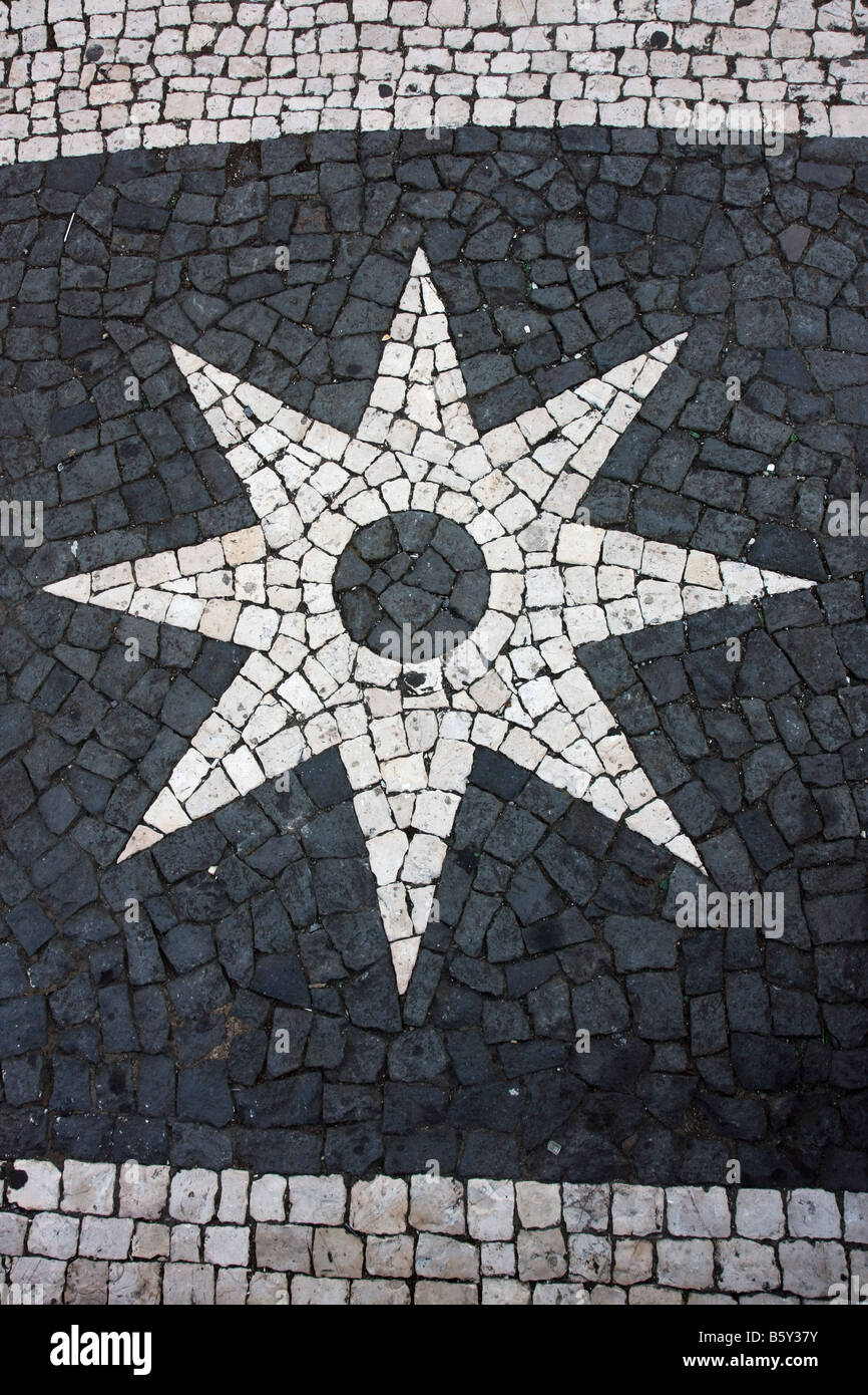 Star mosaic art in the streets of Ponta Delgada, São Miguel, Azores Stock Photo