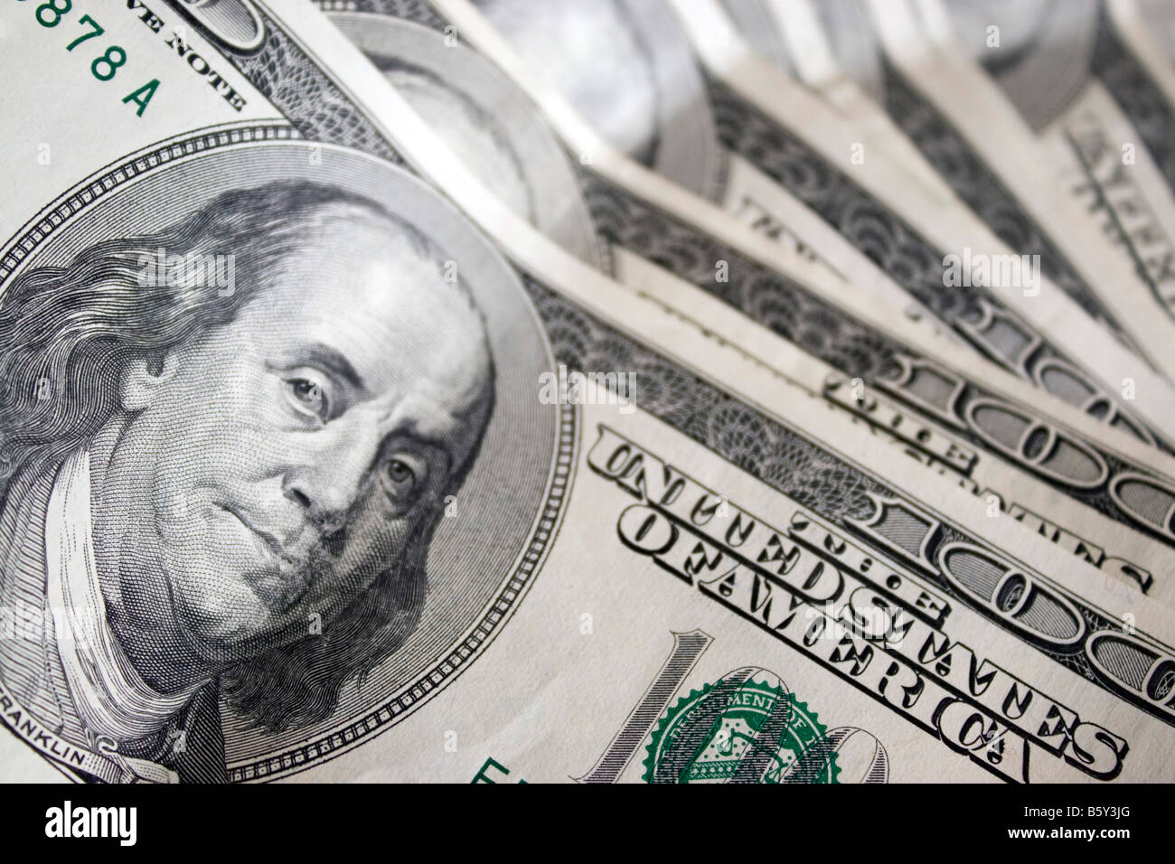 A closeup of the new 100 dollar bill picturing Benjamin Franklin It s