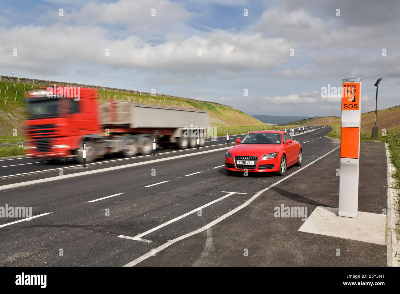 Emergency telephone on the A590 dual carriageway in Cumbria Stock Photo