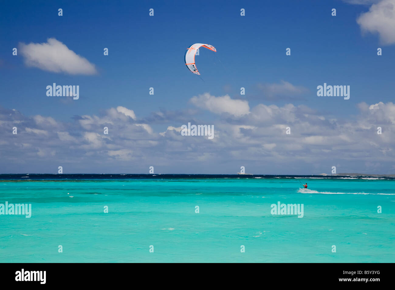 Kite surfing off Shoal Bay East Beach on the caribbean island of Anguilla in the British West