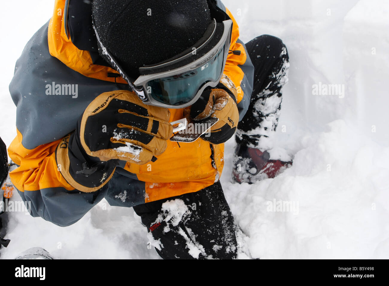 avalanche snow test by a ski guide digging a pitt Stock Photo Alamy