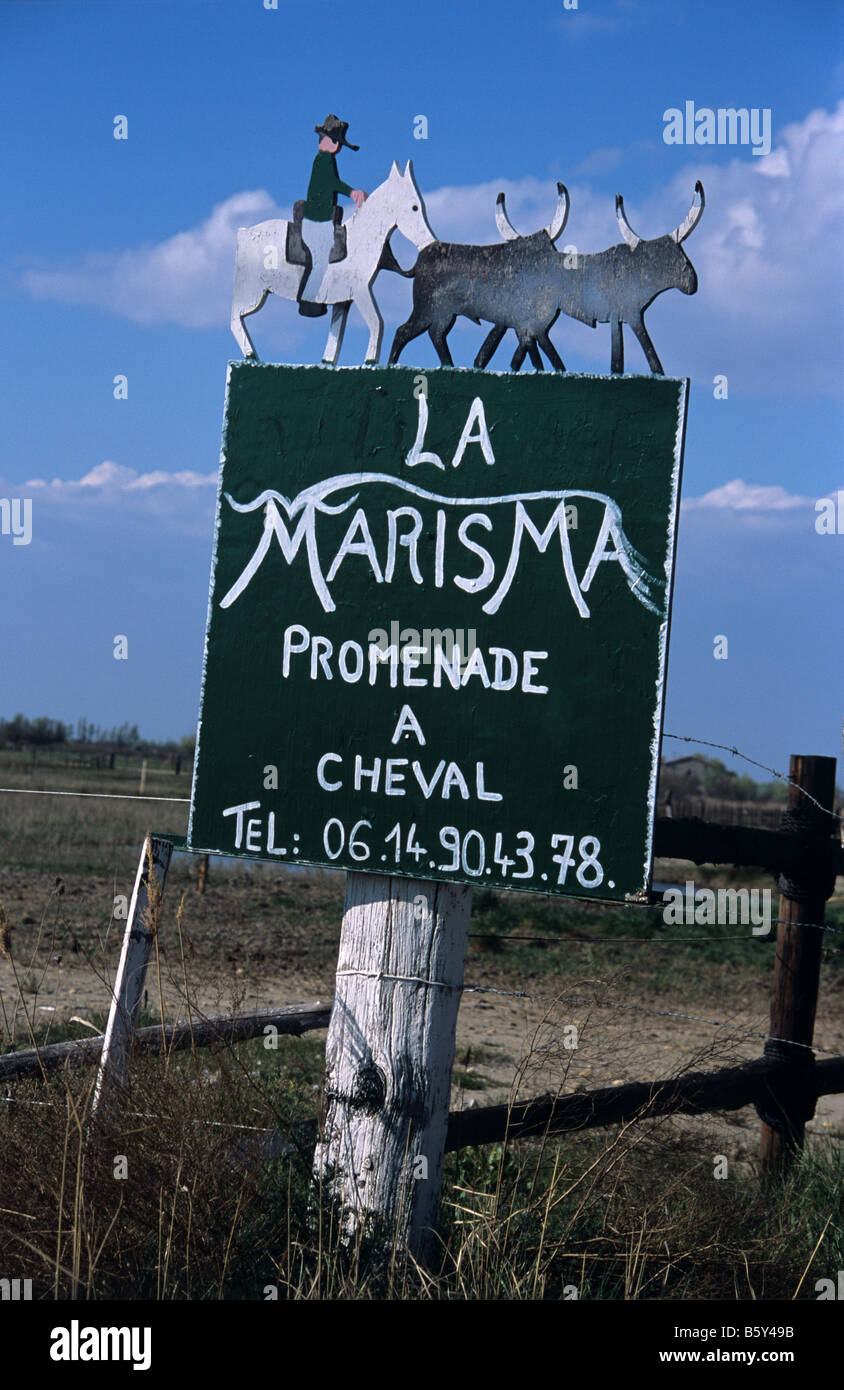 Sign for Horse Riding and Stables in Camargue, southern France Stock Photo