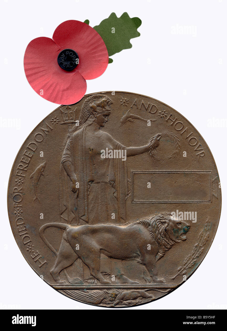 World War 1  memorial plaque with soldier's name removed. Stock Photo