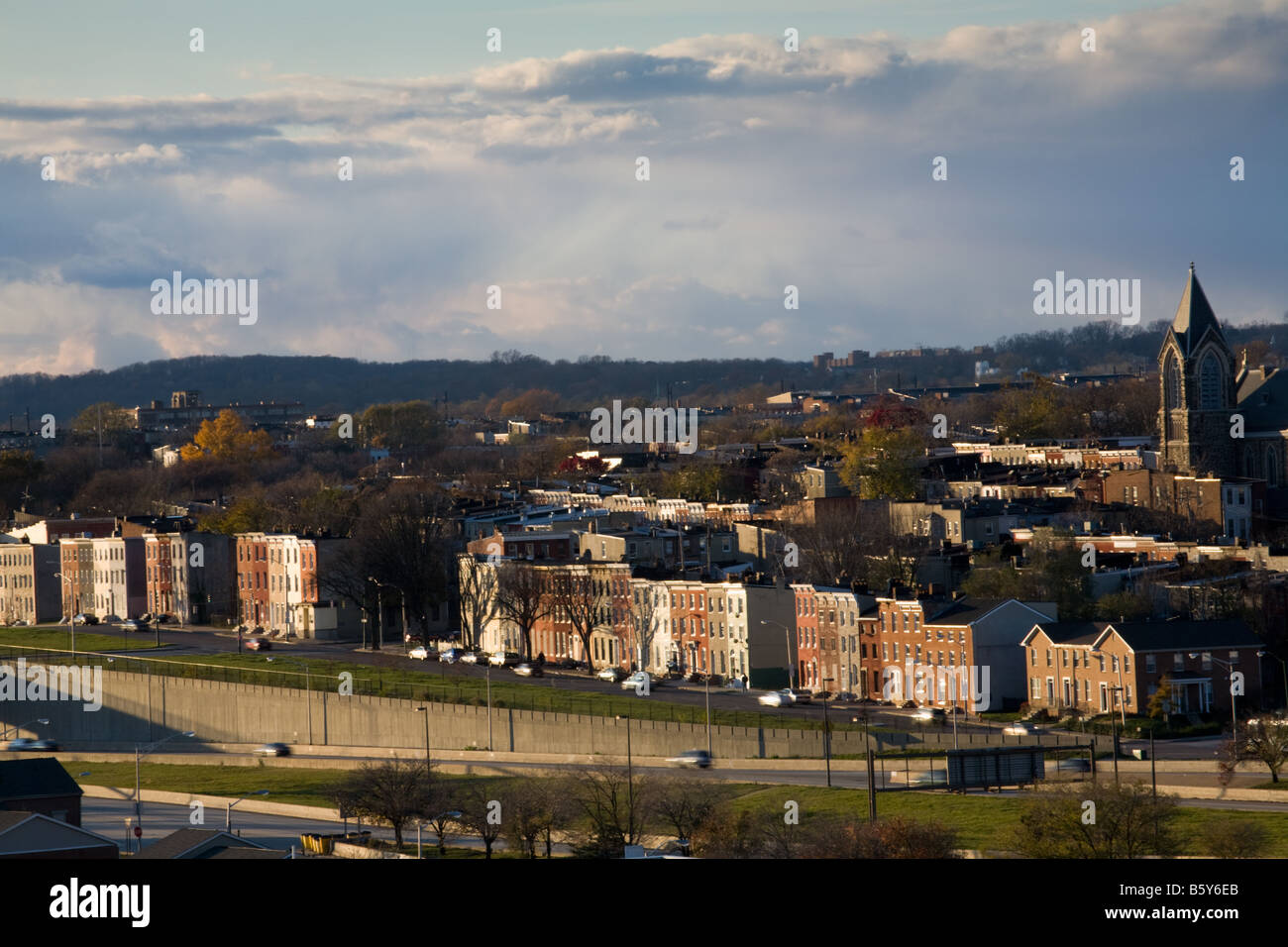 Houses lining Route Forty 40 west of Baltimore Maryland Stock Photo Alamy