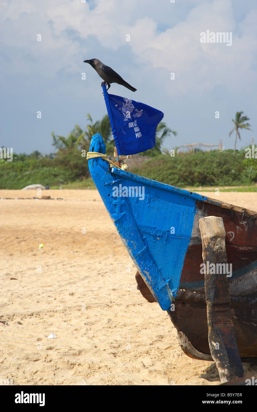 Fishing Boat on Calangute Beach, Goa, India Stock Photo