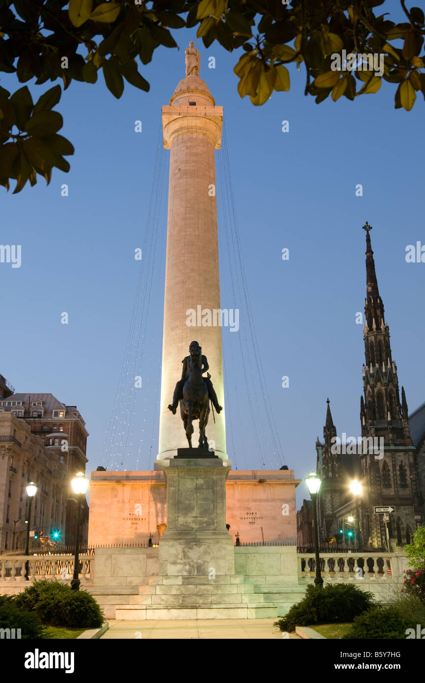 Architect Robert Mills 1829 monument dedicated to George Washington in Mount Vernon district of Baltimore Maryland Stock Photo